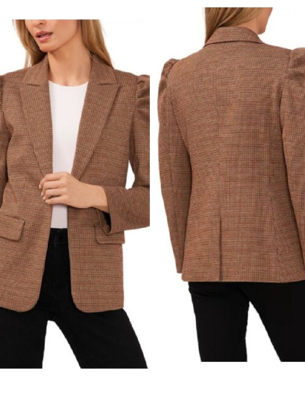 NWOT Cece Puff Sleeve Dupraz Houndstooth Blazer